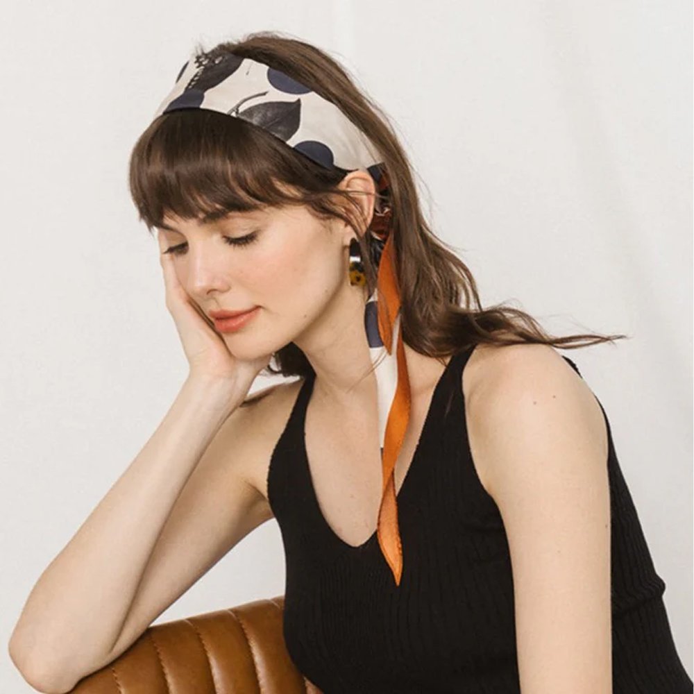 Quality Choice Long Noir Floral Printed Silk Neckerchief Neck Tie Real Silk Scarf For Bag Handle