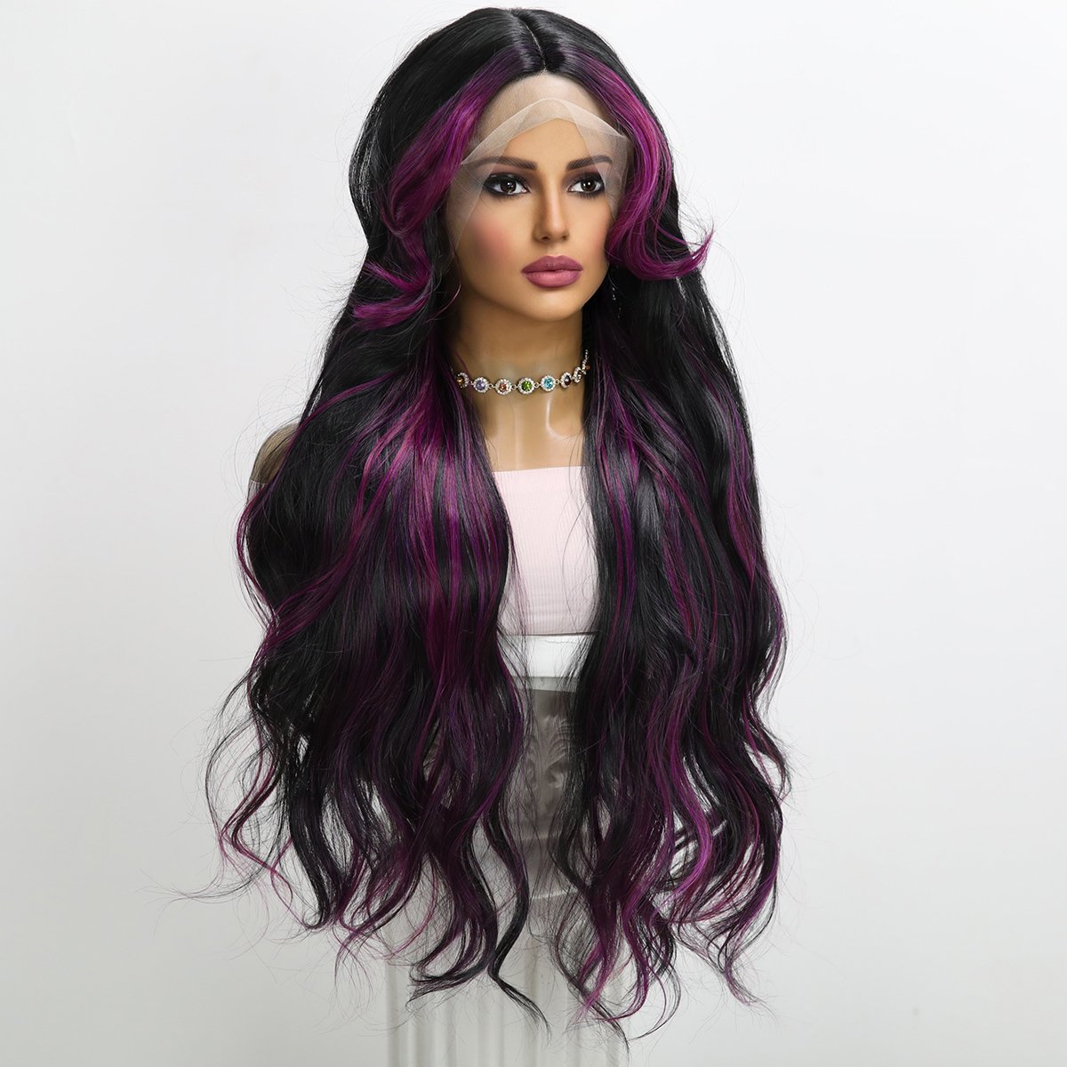 32 inch lace black high gloss Bodyway hair T part lace front wig SM9212 series