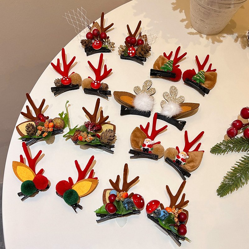 Cute Christmas Decorations Mori Tie Elk Hairpin Children's Antler Ear Hair Clip Small Clip Hair Accessories and Headband