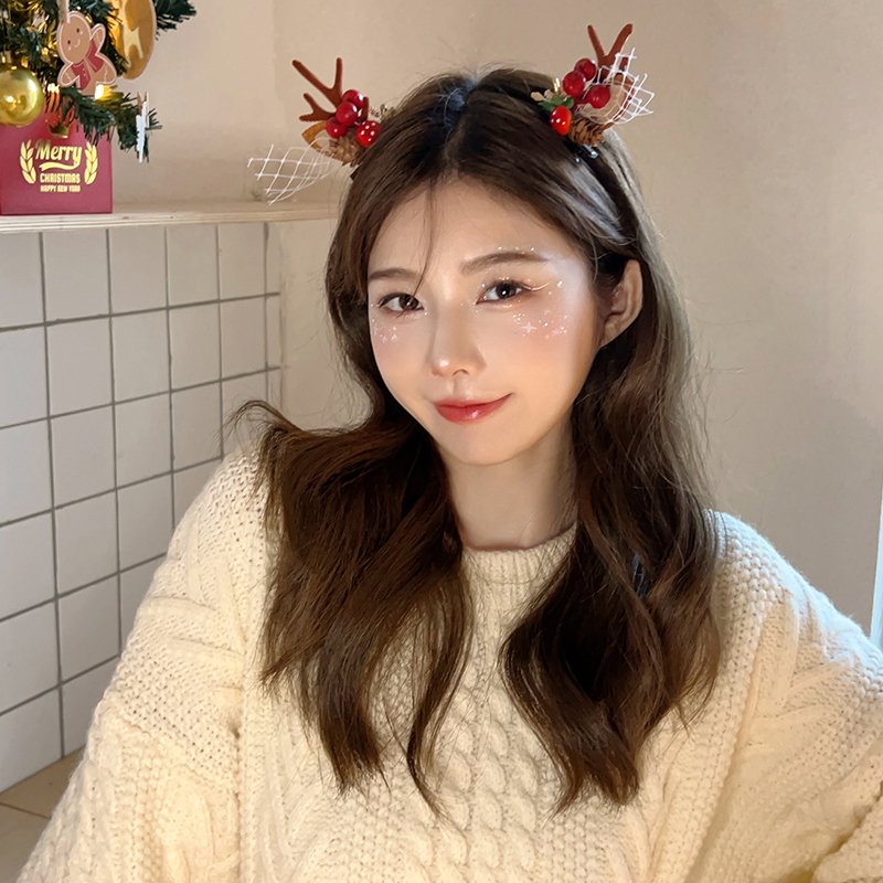 Cute Christmas Decorations Mori Tie Elk Hairpin Children's Antler Ear Hair Clip Small Clip Hair Accessories and Headband