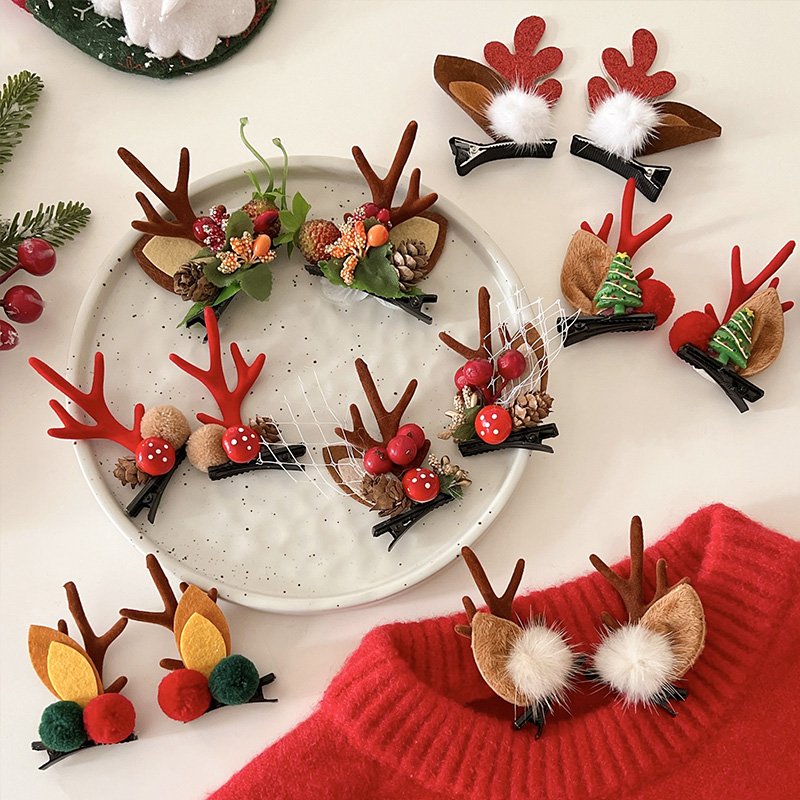 Cute Christmas Decorations Mori Tie Elk Hairpin Children's Antler Ear Hair Clip Small Clip Hair Accessories and Headband