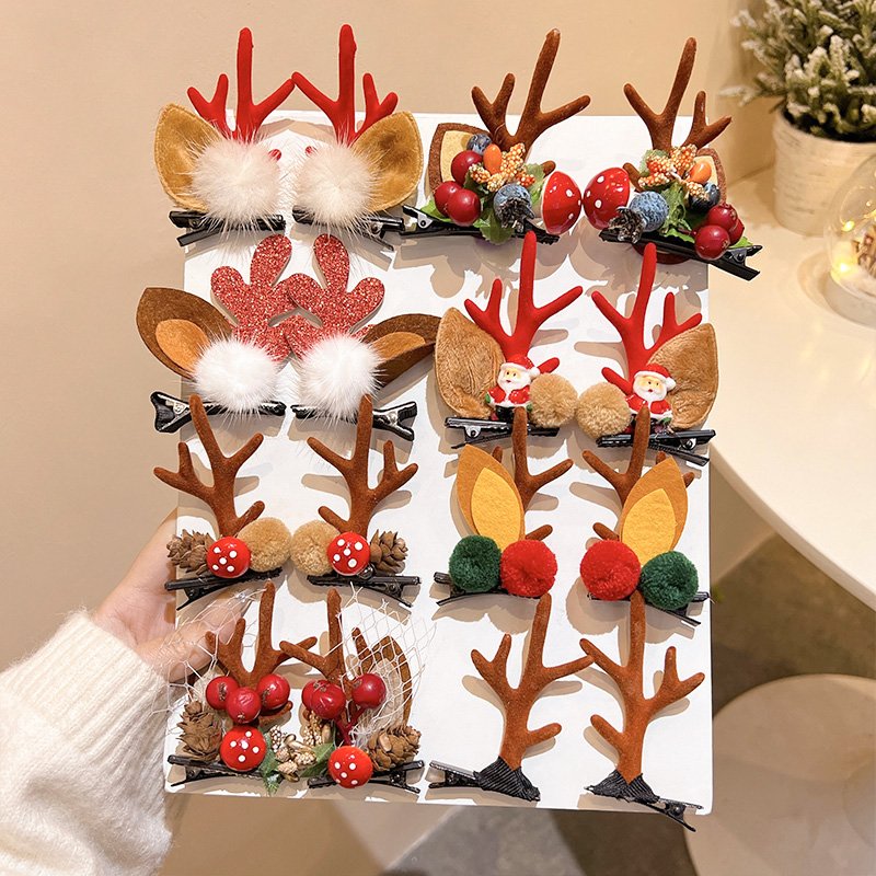 Cute Christmas Decorations Mori Tie Elk Hairpin Children's Antler Ear Hair Clip Small Clip Hair Accessories and Headband