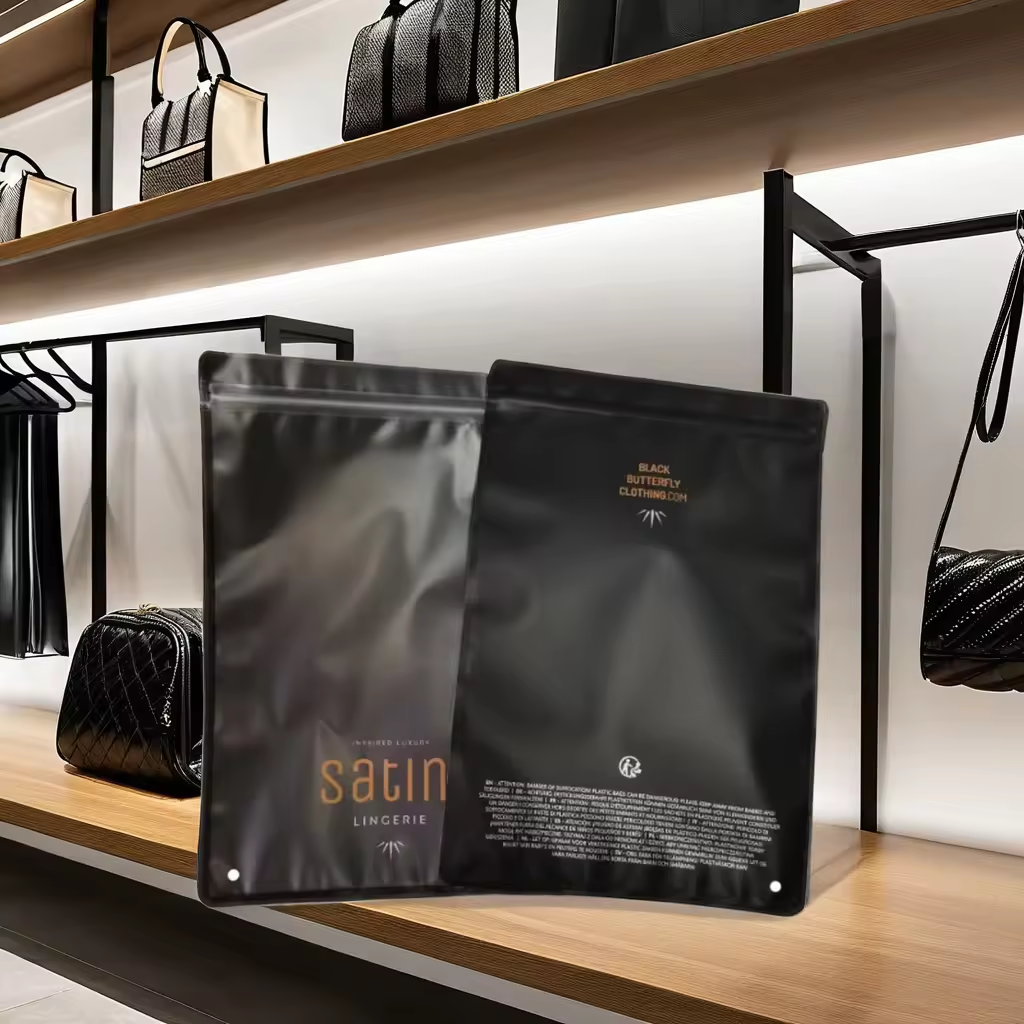 Medium Size Zip Lock Garment Packaging Bag Custom Logo Flat Opp Bag with Cap Sealing Handle for Underwear and Clothes