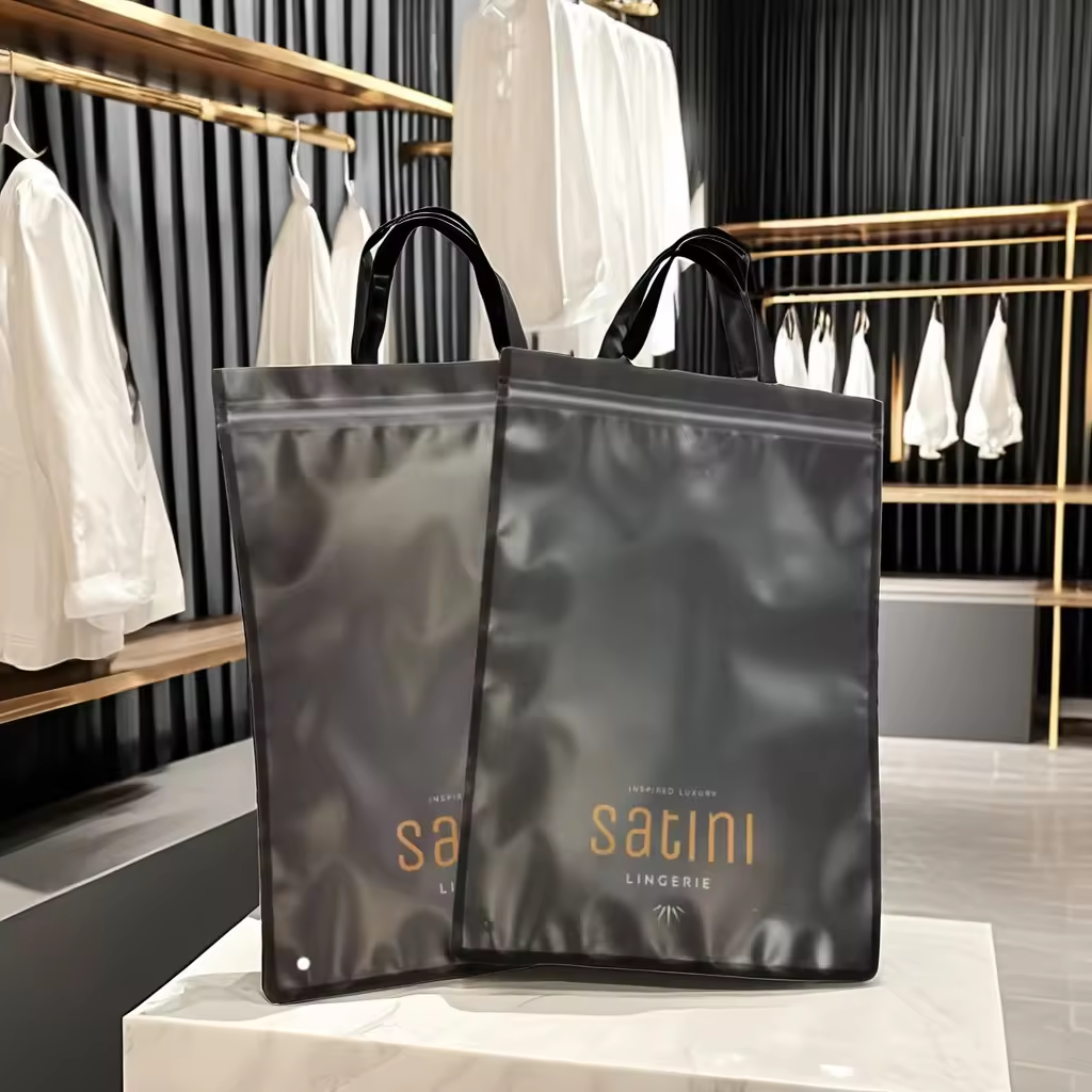 Medium Size Zip Lock Garment Packaging Bag Custom Logo Flat Opp Bag with Cap Sealing Handle for Underwear and Clothes