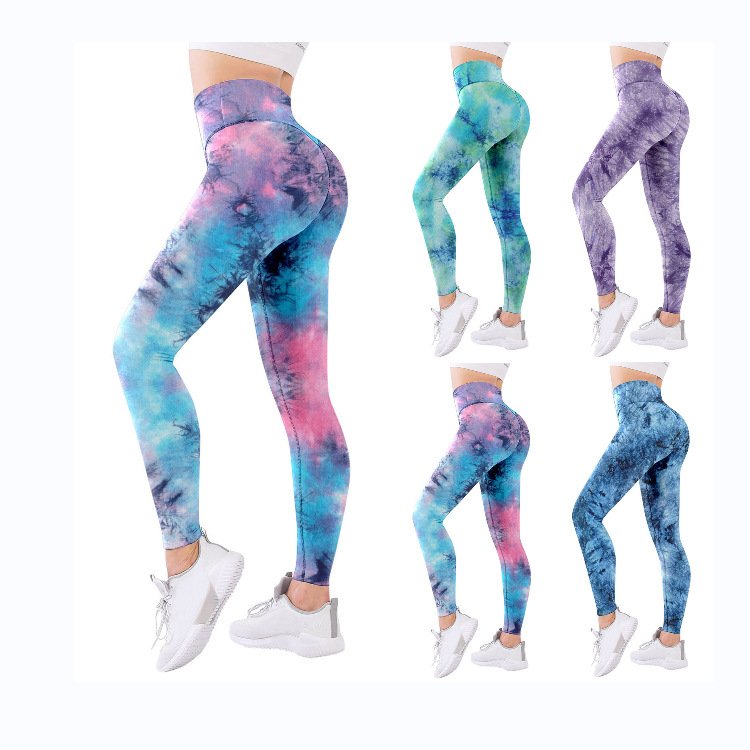 Gym workout clothing seamless peach hip leggings tie dye scrunch butt pants fitness sports gym tights leggings for women