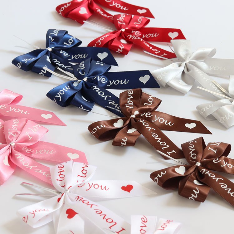 100pcs/bag Custom ink printed logo polyester satin ribbon bow tie for perfume bottle packing