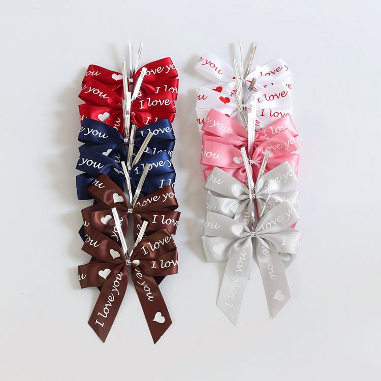 100pcs/bag Custom ink printed logo polyester satin ribbon bow tie for perfume bottle packing
