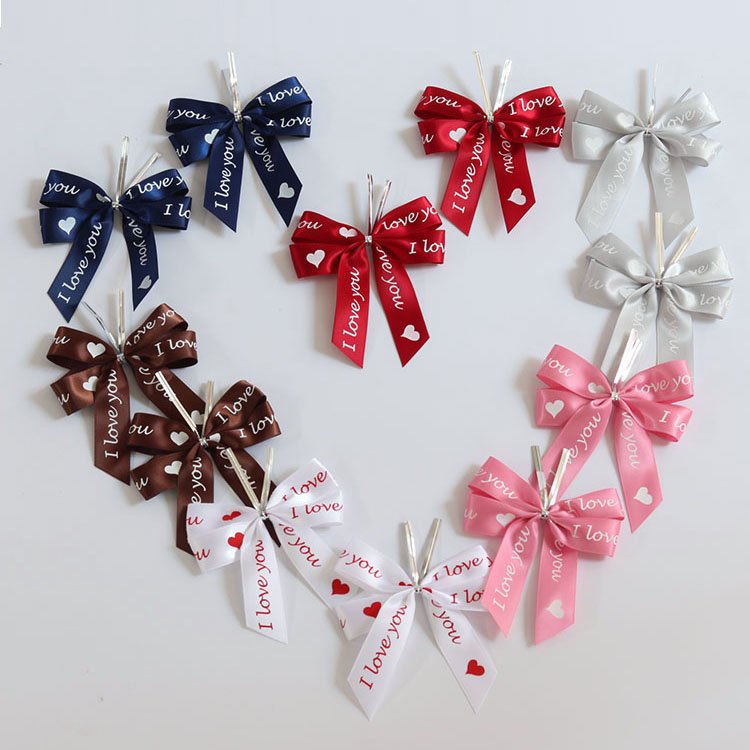 100pcs/bag Custom ink printed logo polyester satin ribbon bow tie for perfume bottle packing