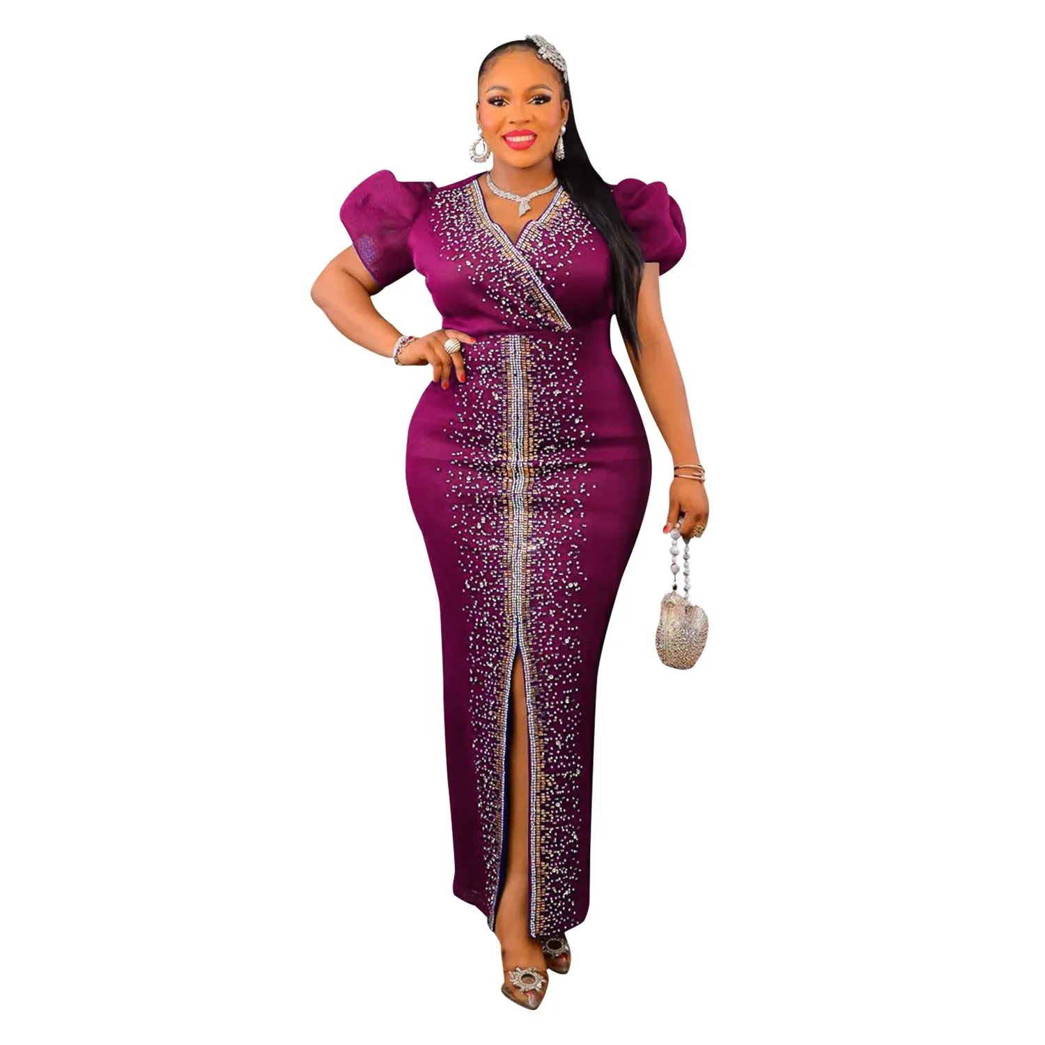 African Dresses for Women Summer Autumn African V-neck Short Sleeve Polyester Black Blue Red Yellow Long Dress Maxi Dress