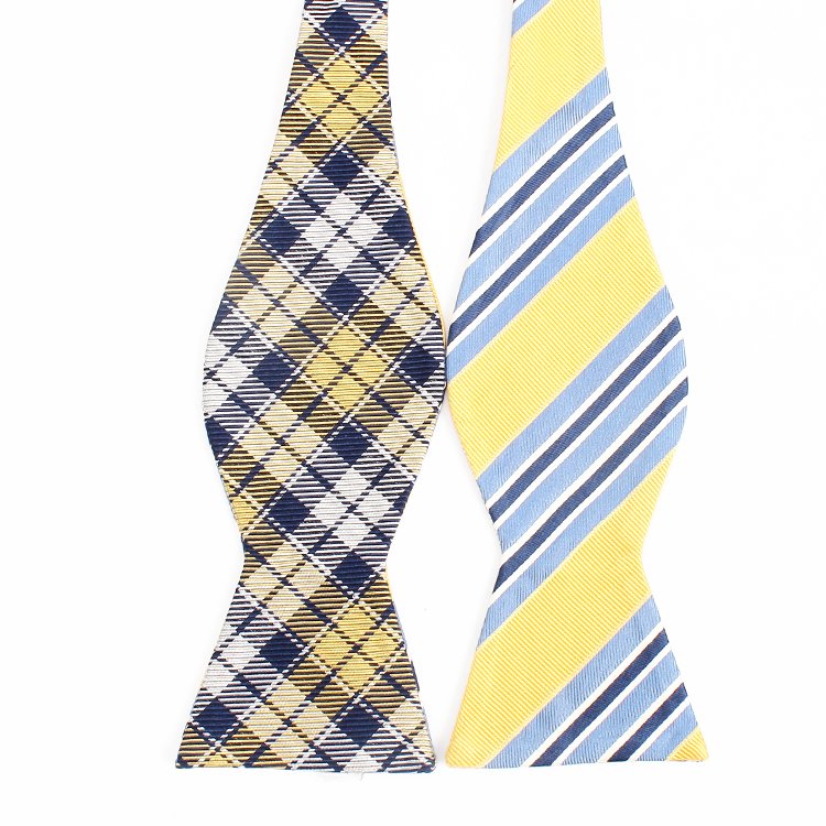 Stylish Yellow Strip Double Side Jacquard Self Bow Tie For Men