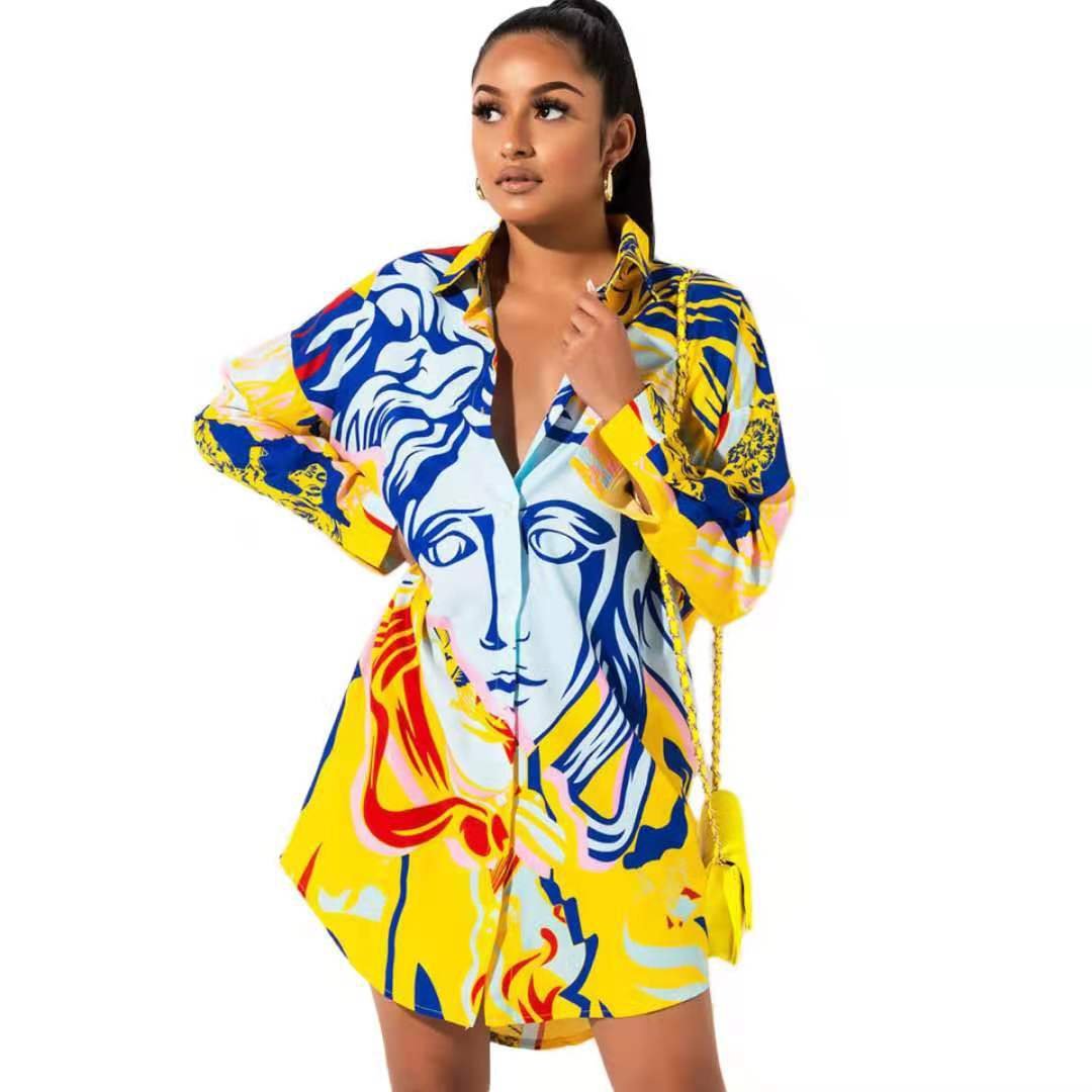 New arrivals 2024 spring clothes women tie dye long sleeve elegant casual dresses women skirts loose shirt dress
