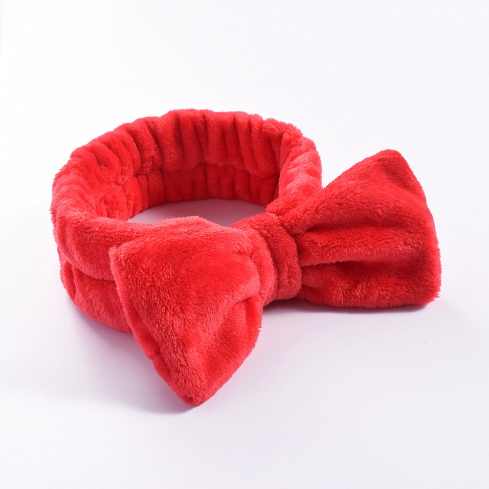 Women's pink custom logo velvet headband soft cosmetic hair band girls makeup spa band with bow pure color hairband