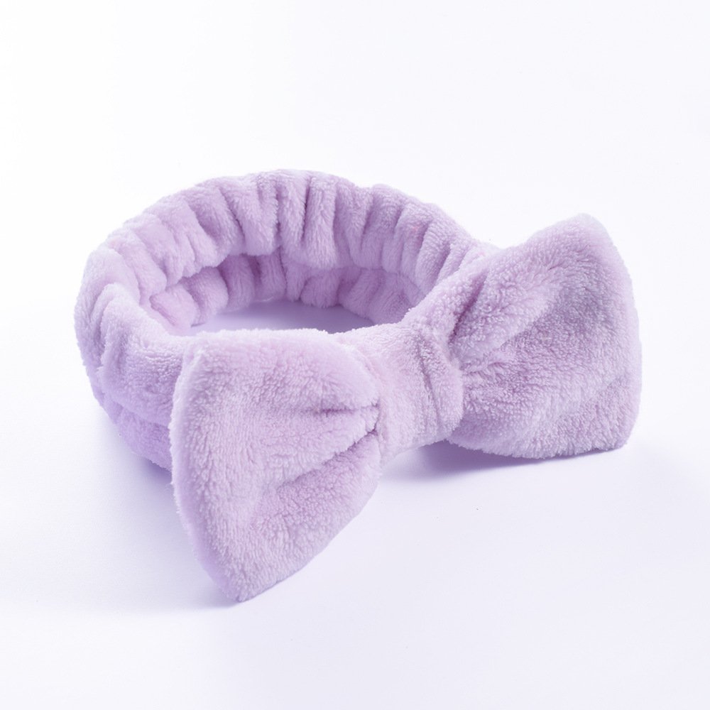 Women's pink custom logo velvet headband soft cosmetic hair band girls makeup spa band with bow pure color hairband