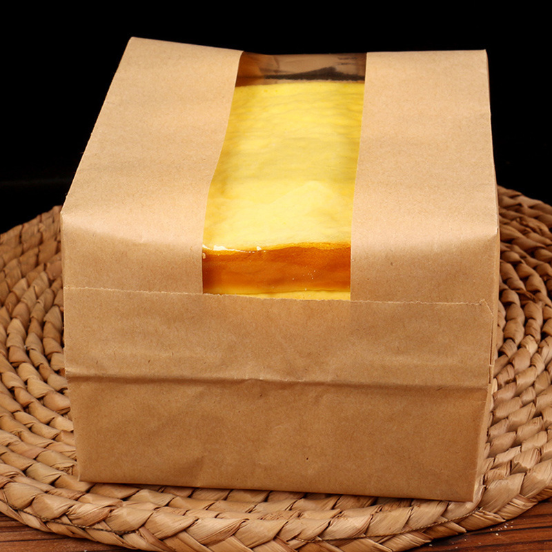 Bread Packaging Paper Bags Plastic Window Factory Manufacturer Bakery Food Printed Brown Gravure Printing Disposable Paper bag