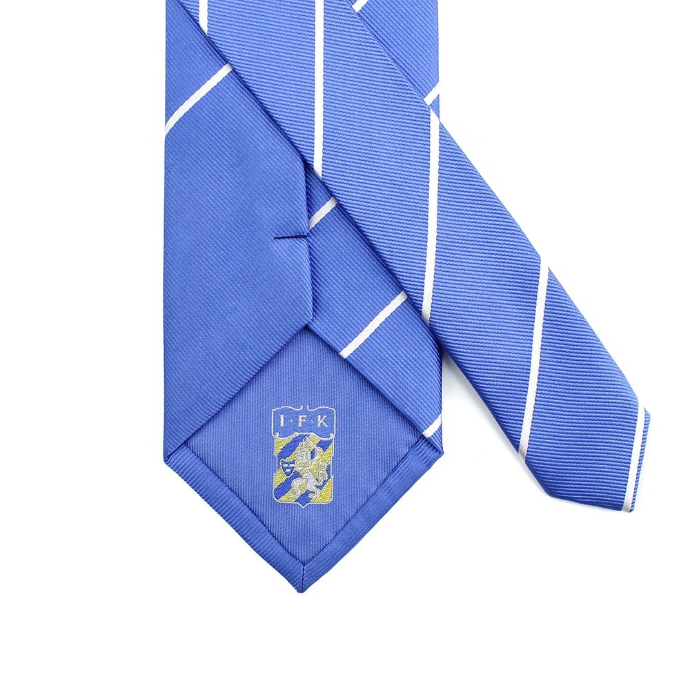 Logo Tipping Sweden IFK Football Club Custom Necktie Official Pencil Striped Blue White Silk Woven Men Soccer Sports Club Tie
