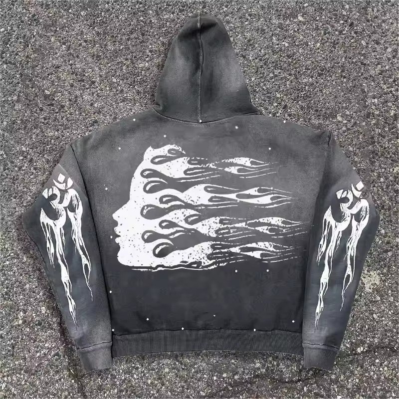 Manufacturer Custom Screen Printed Acid Wash Sun Faded Pullover Hoodie Plain Custom Heavyweight French Terry Vintage Hoodie