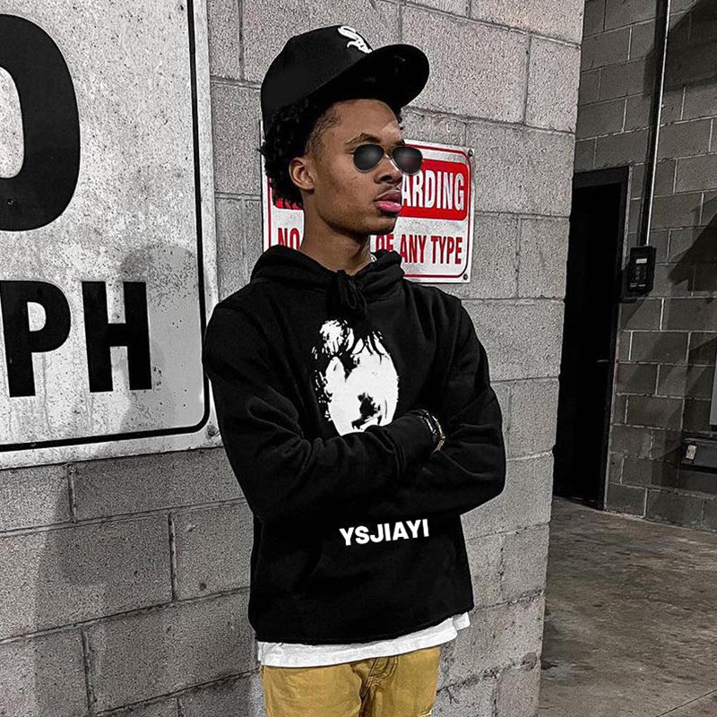High quality screen print raw hem hoodie streetwear mens cotton raw edge hoodie