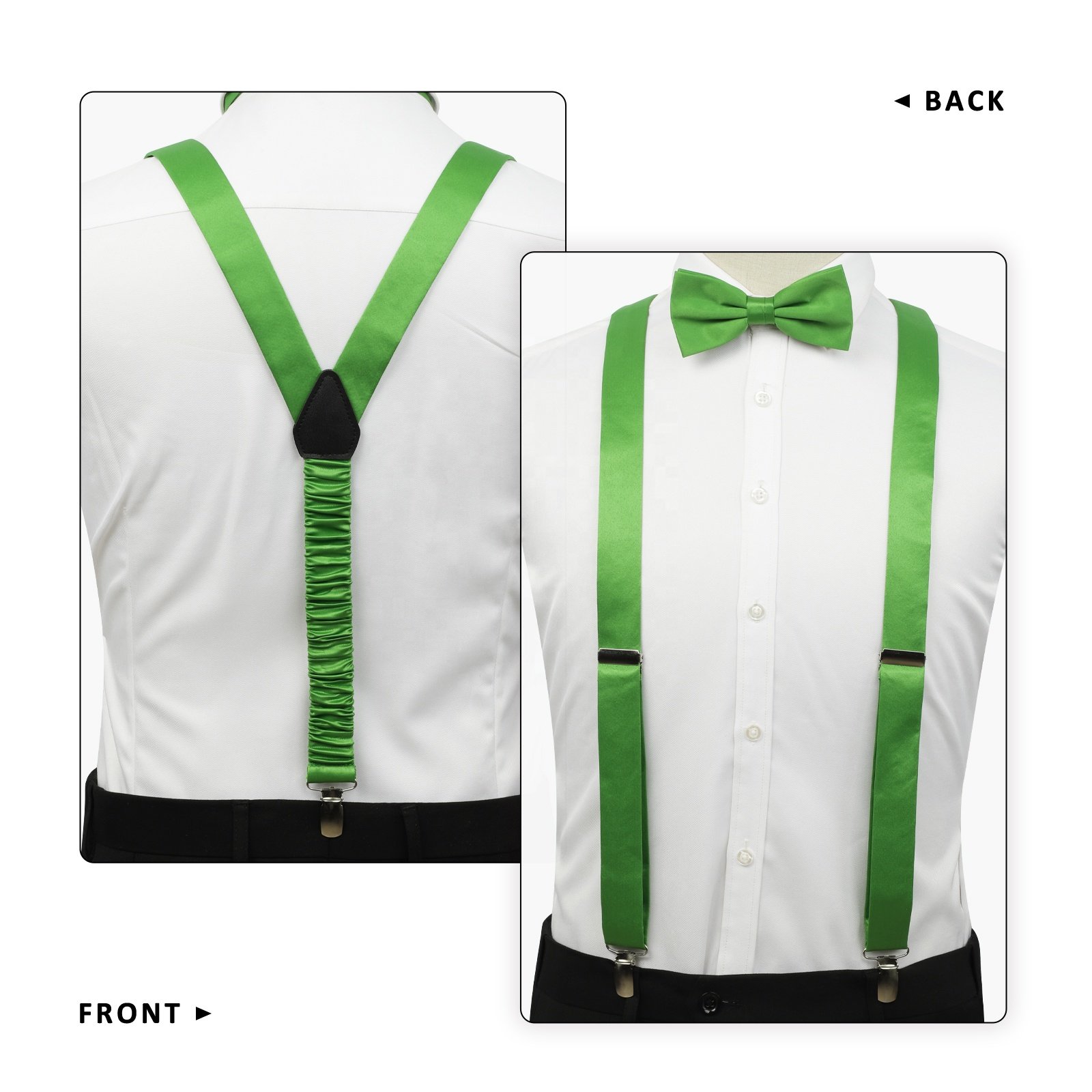 Mens Clips Suspenders Pre Tied Bow Tie Girls Bowknot Hairpin Set with Pocket Square Y Shape Adjustable Braces Ideal for Wedding