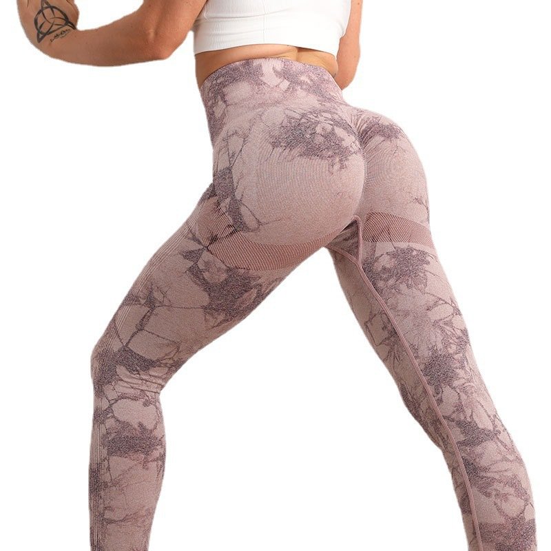 Hot selling tie dye leggings tight yoga Pants Women Seamless High Waist Tight Peach Butt Sports Fitness Pants