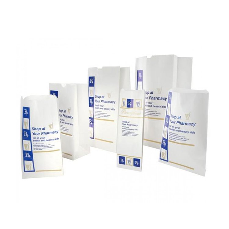 Custom logo printed sos retail pharmacy paper medicine pill bags factory price prescribtion white kraft craft takeout bag