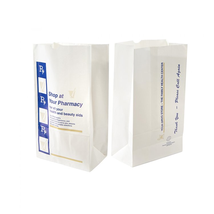 Custom logo printed sos retail pharmacy paper medicine pill bags factory price prescribtion white kraft craft takeout bag