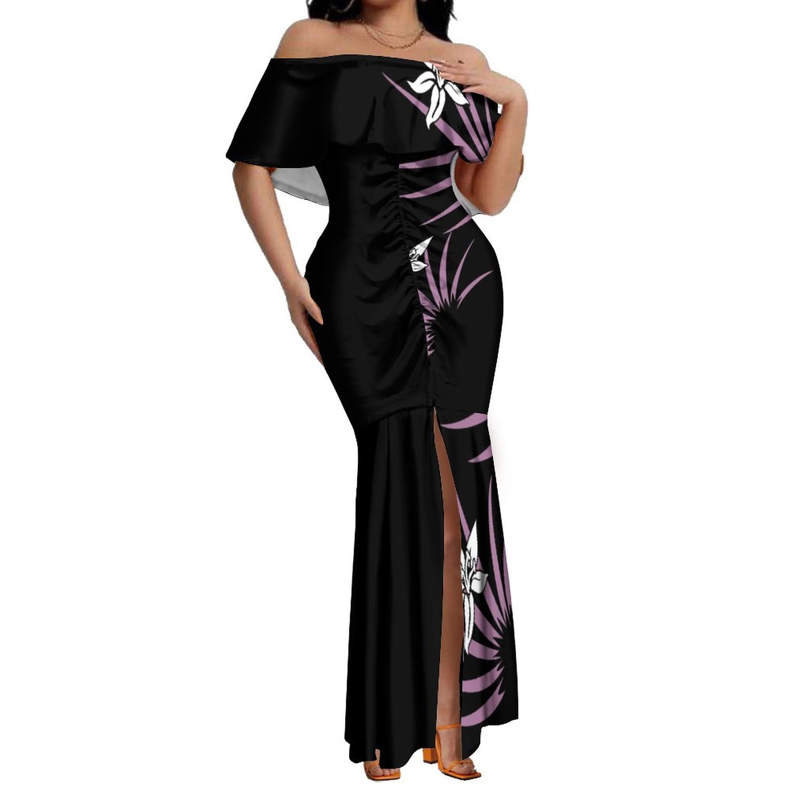 2023 New Design Custom Tight Hips-Wrapped Slit Fishtail Dress Hawaiian Tropical Style One Shoulder Trumpet Mermaid Evening Dress