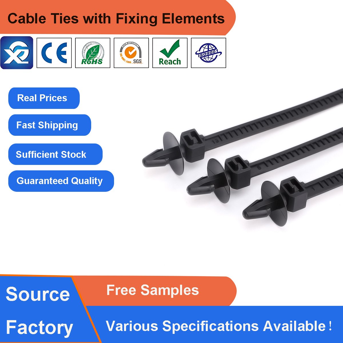 7.4*175mm Releasable Push Mount Cable Zip Ties with Arrowhead and Disc