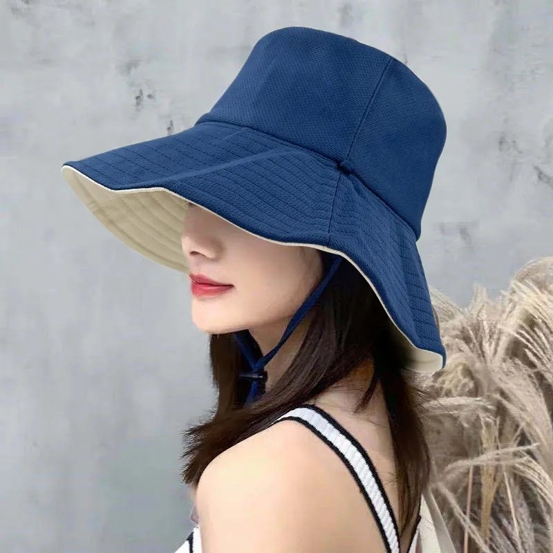 Wide Brim Fisherman Women Oversized Bucket Hat Custom High Quality Summer Sun Hats Reversible Bucket Hat With String