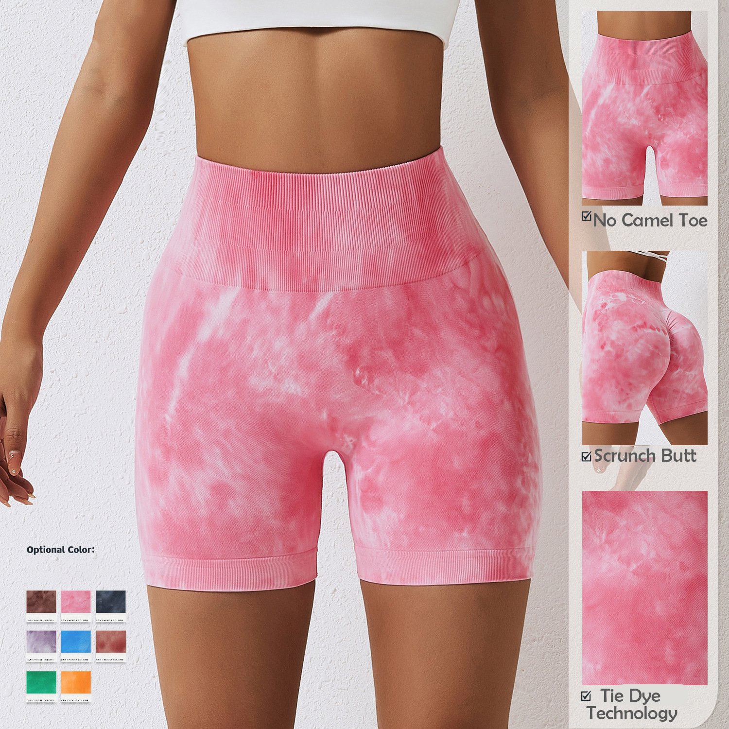 Wholesale Custom women tie dye sports tight shorts workout fitness high waist push up butt lift gym shorts