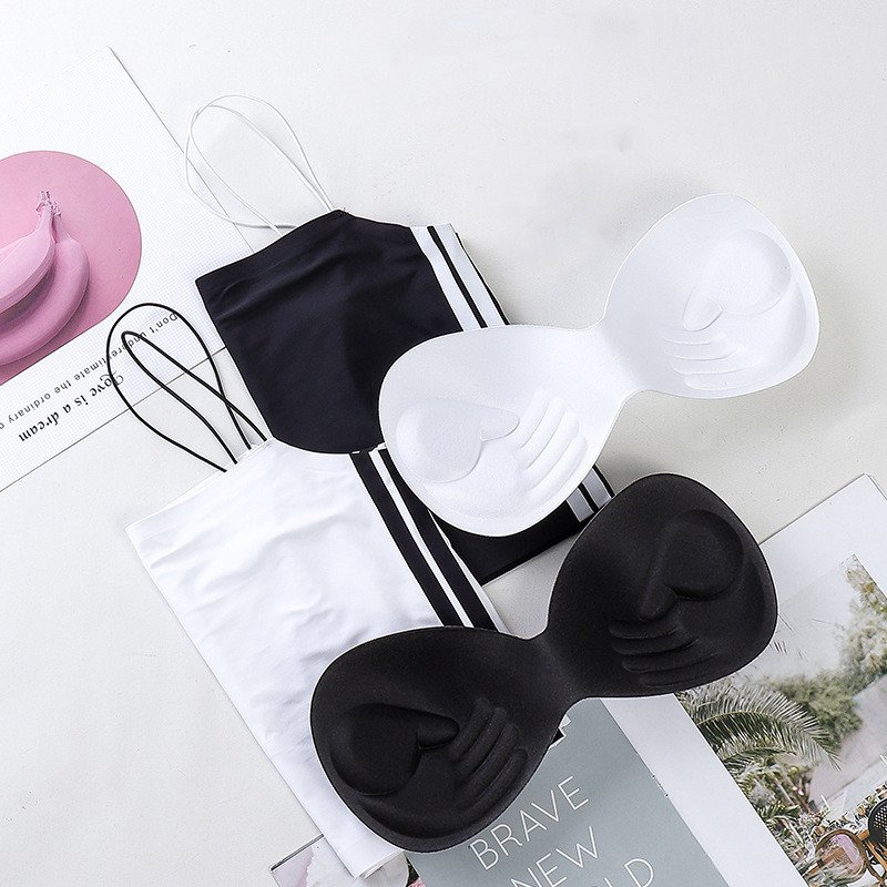 Streetwear Fashion Camisoles Beauty Back Spaghetti Strap Vest Bra Ice Silk Double Padded Push Up Shockproof Sport Tube Top