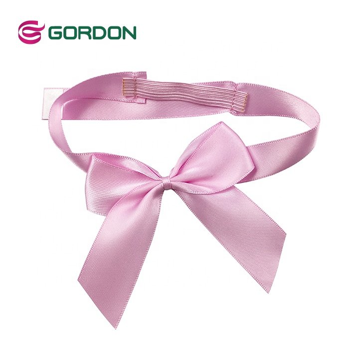 Gift Box Decoration Satin Ribbon Bow Pink Color Pre-Tied Satin Ribbon Bows With Elastic Loop