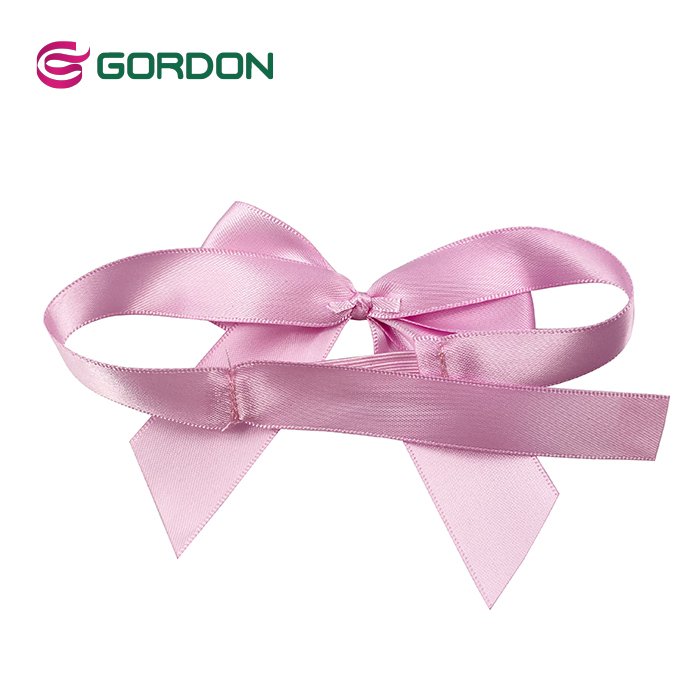 Gift Box Decoration Satin Ribbon Bow Pink Color Pre-Tied Satin Ribbon Bows With Elastic Loop