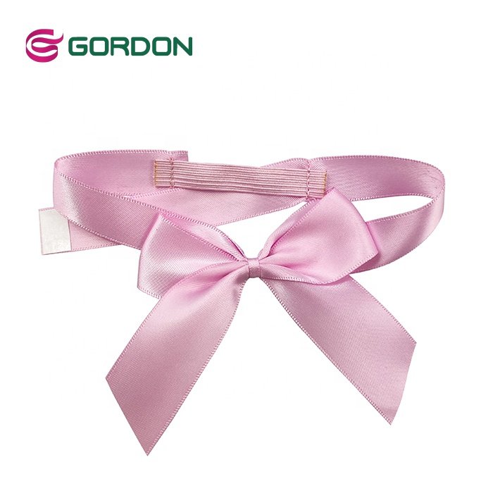 Gift Box Decoration Satin Ribbon Bow Pink Color Pre-Tied Satin Ribbon Bows With Elastic Loop