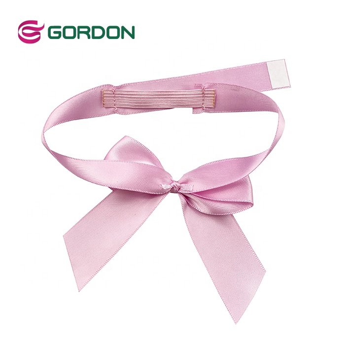 Gift Box Decoration Satin Ribbon Bow Pink Color Pre-Tied Satin Ribbon Bows With Elastic Loop