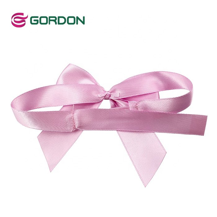 Gift Box Decoration Satin Ribbon Bow Pink Color Pre-Tied Satin Ribbon Bows With Elastic Loop