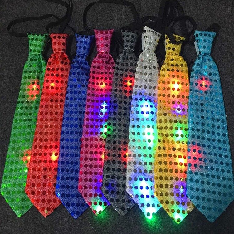 Hot Selling Led Rainbow Glitter Glow Tie For Both Men And Women Kids Flashing Tie For Party Decoration