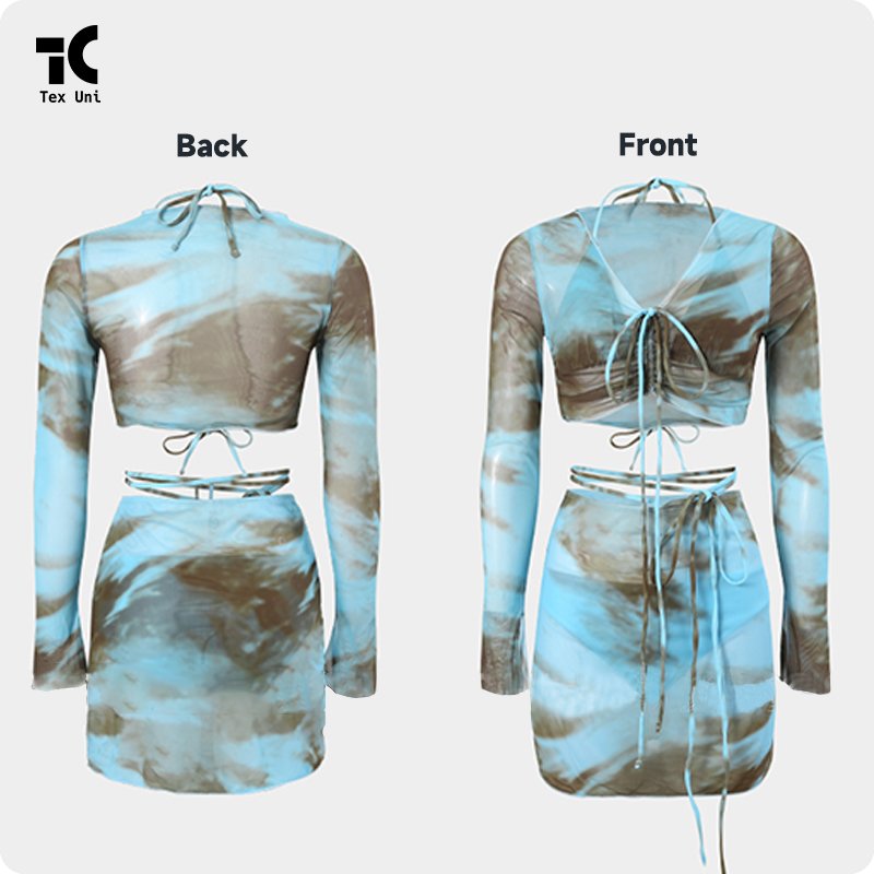 Instagram Tie Dye Swimwear Women's Skirt Sets Sexy Dyeing Biquini Island Vacation Attire Midi Swimming Suits Hot Spring Outfit