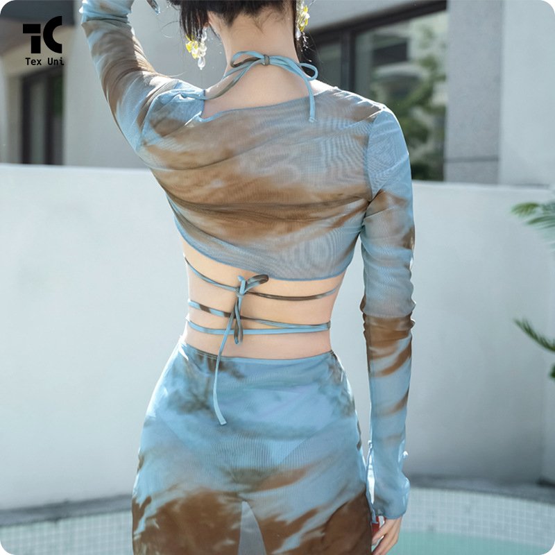 Instagram Tie Dye Swimwear Women's Skirt Sets Sexy Dyeing Biquini Island Vacation Attire Midi Swimming Suits Hot Spring Outfit