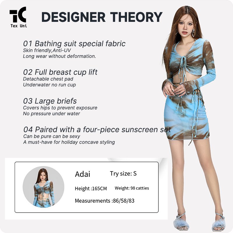Instagram Tie Dye Swimwear Women's Skirt Sets Sexy Dyeing Biquini Island Vacation Attire Midi Swimming Suits Hot Spring Outfit