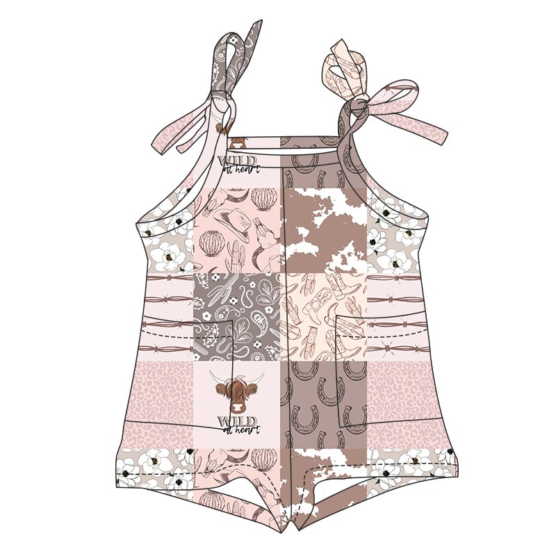 Fashion Young Girls One Piece Jumpsuit Flower Pattern Milk Silk Sleeveless Tie Shoulder Pocket Coveralls