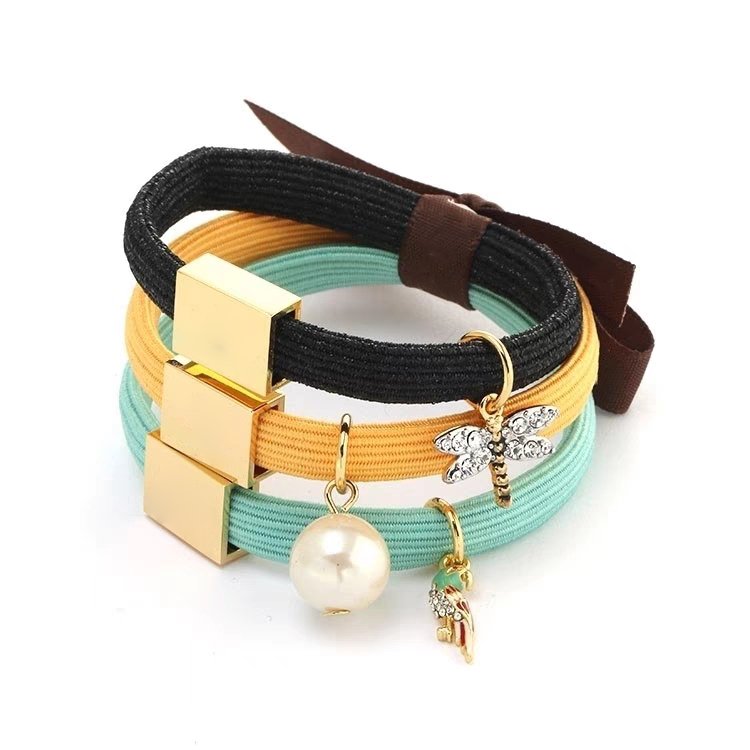 Custom logo metal charms bracelet ponytail hair ties elastic hair band hairband headband for women Ladies