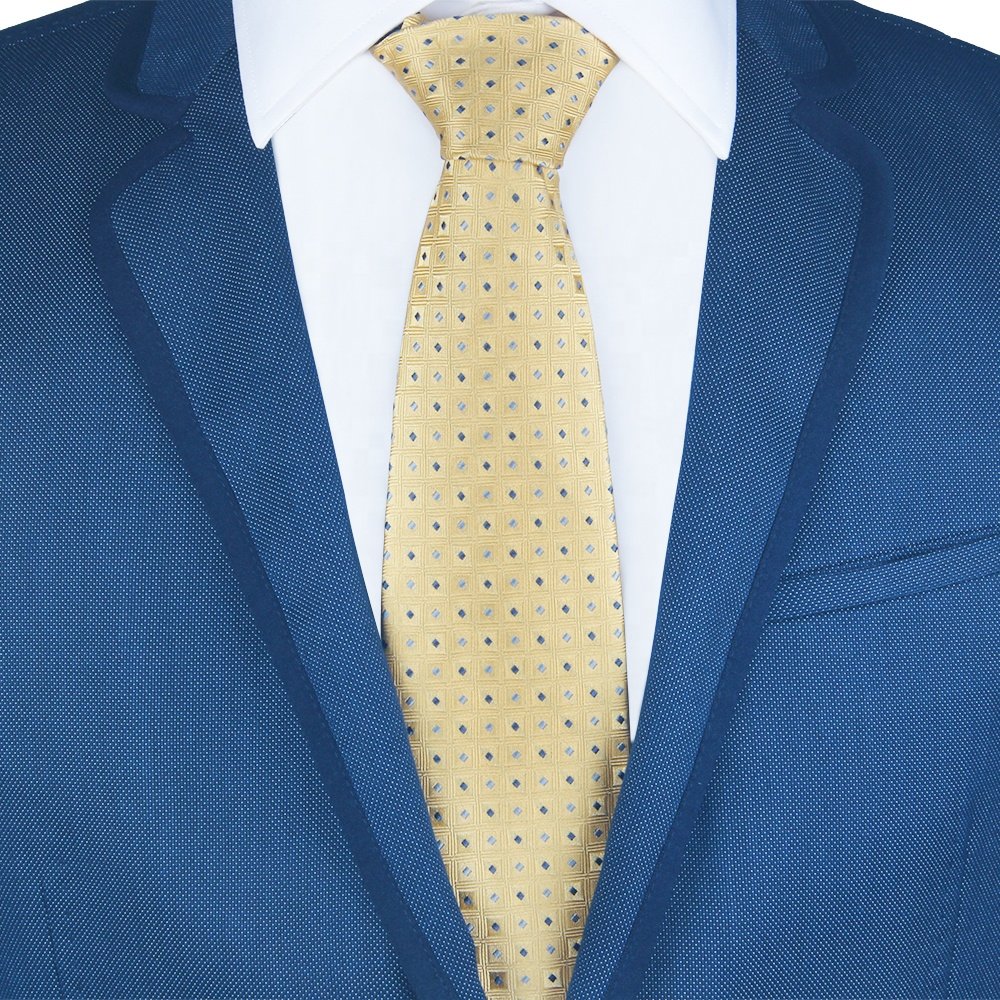 Man Fashion Elegant 100% Silk Handmade Orange Yellow Paisley Plaid Golden Tie