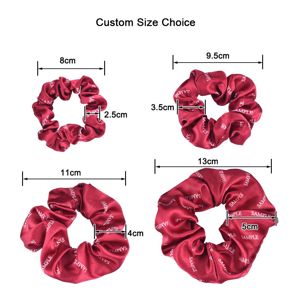 Small MOQ Custom Printed Satin Wholesale Girls Women Elastic Scrunchy Custom Label Satin Hair Scrunchies with Logo
