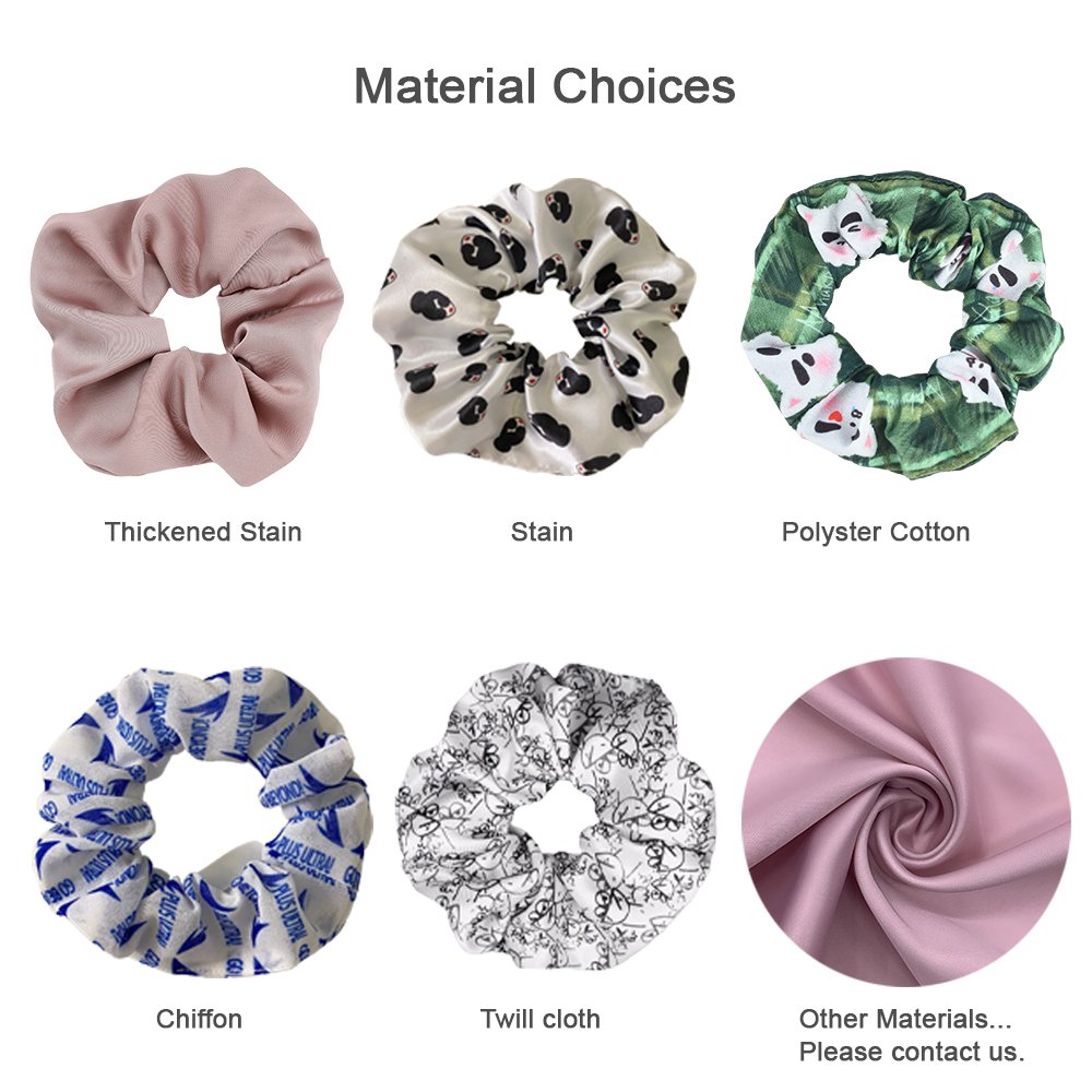 Small MOQ Custom Printed Satin Wholesale Girls Women Elastic Scrunchy Custom Label Satin Hair Scrunchies with Logo