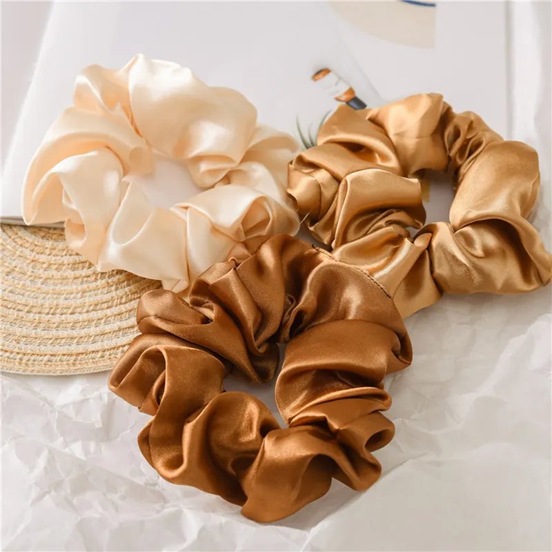 Wholesale Cheap Top Quality Solid Color Ponytail Holder Elastic Hair Rubber Bands Accessories Silk Satin Scrunchies For Women