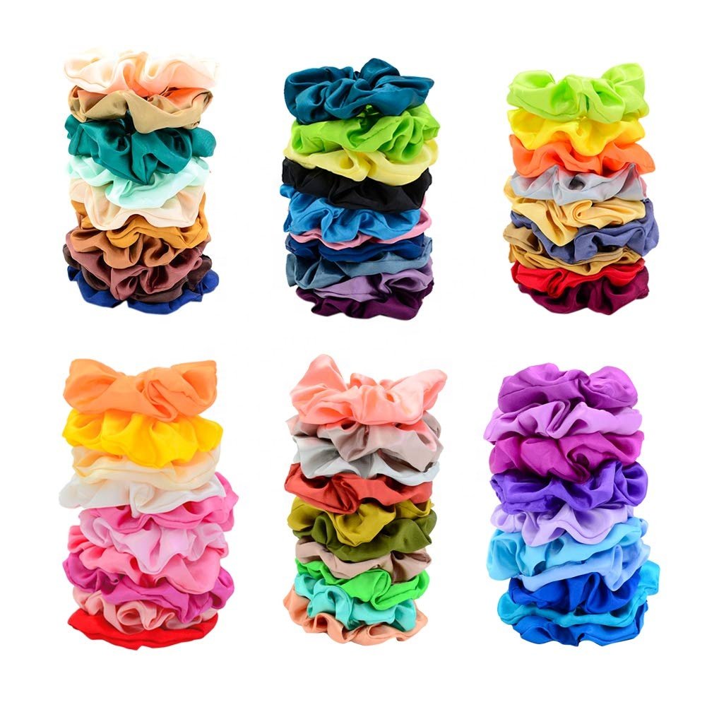 Wholesale Cheap Top Quality Solid Color Ponytail Holder Elastic Hair Rubber Bands Accessories Silk Satin Scrunchies For Women