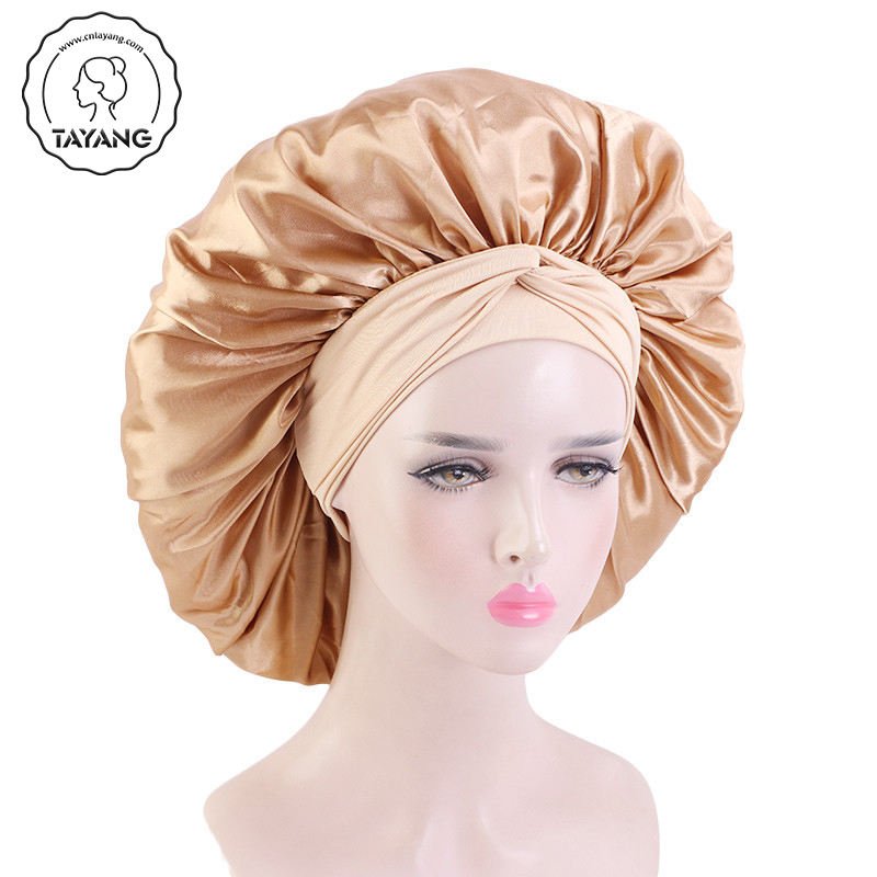 Custom Logo Long Large Braid Hair Head Sleeping And Satin Silk Hair Wraps With Tie And Scarf Large Size Stain Bonnets