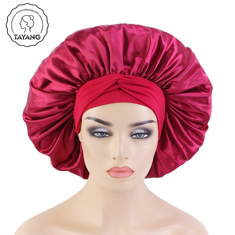 Custom Logo Long Large Braid Hair Head Sleeping And Satin Silk Hair Wraps With Tie And Scarf Large Size Stain Bonnets