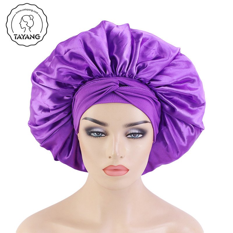 Custom Logo Long Large Braid Hair Head Sleeping And Satin Silk Hair Wraps With Tie And Scarf Large Size Stain Bonnets