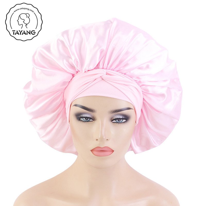 Custom Logo Long Large Braid Hair Head Sleeping And Satin Silk Hair Wraps With Tie And Scarf Large Size Stain Bonnets